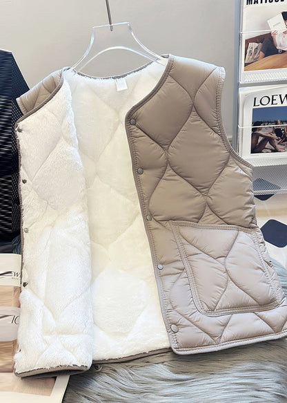 Fine Grey Pockets Warm Fleece Vest Clothing Winter
