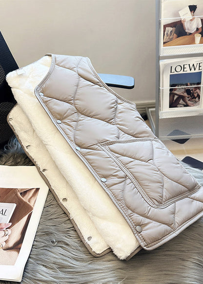 Fine Grey Pockets Warm Fleece Vest Clothing Winter