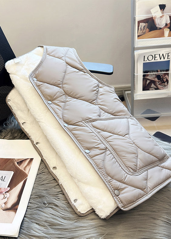 Fine Grey Pockets Warm Fleece Vest Clothing Winter