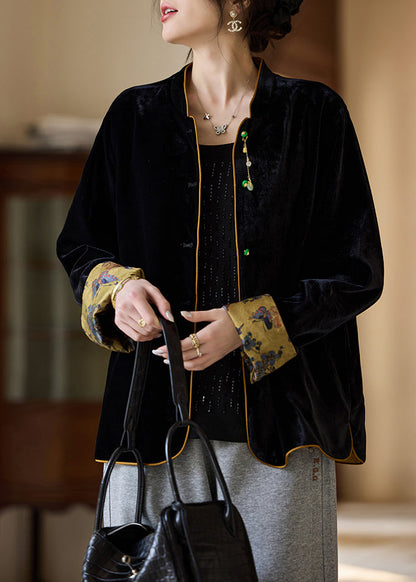 Fine Jacquard Wear on Both Sides Silk Velvet Coat Outwear Spring
