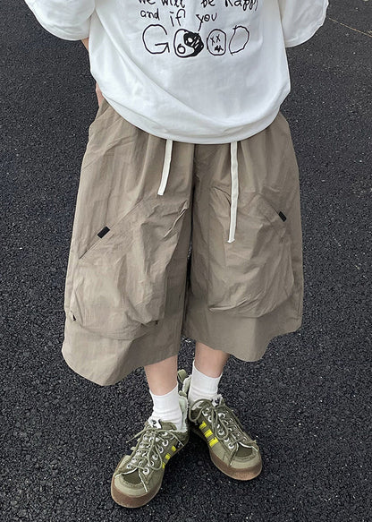 Fine Khaki High Waist Patchwork Straight Pants