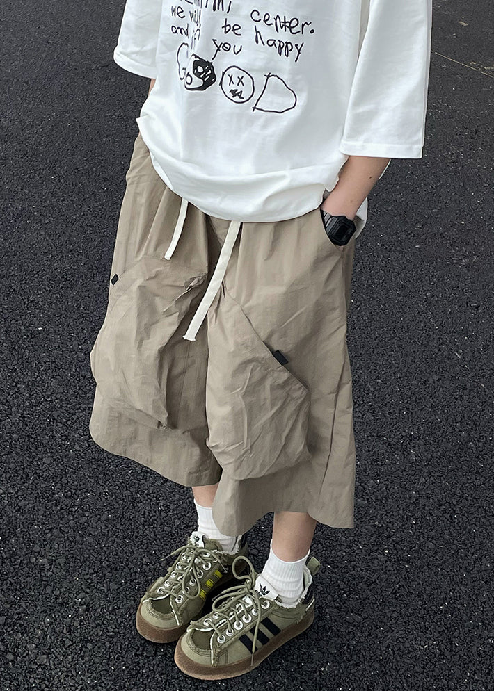 Fine Khaki High Waist Patchwork Straight Pants