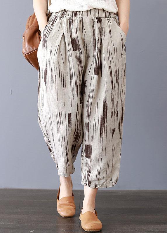 Fine Brown Geometry Pockets Harem Fall Cotton Blend Pants