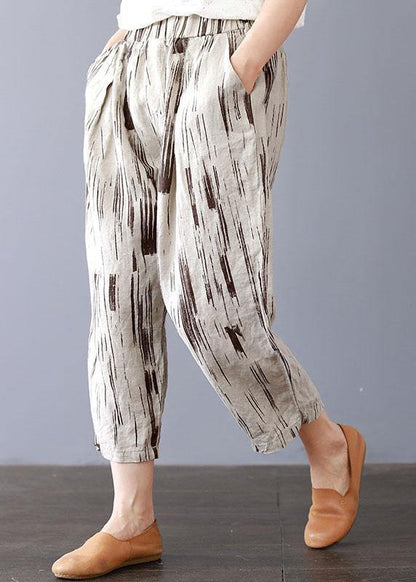 Fine Brown Geometry Pockets Harem Fall Cotton Blend Pants