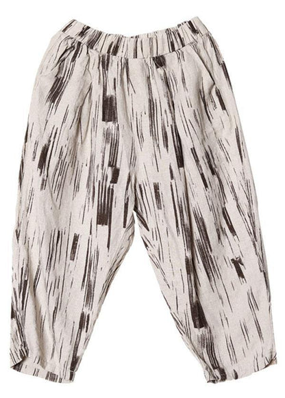 Fine Brown Geometry Pockets Harem Fall Cotton Blend Pants