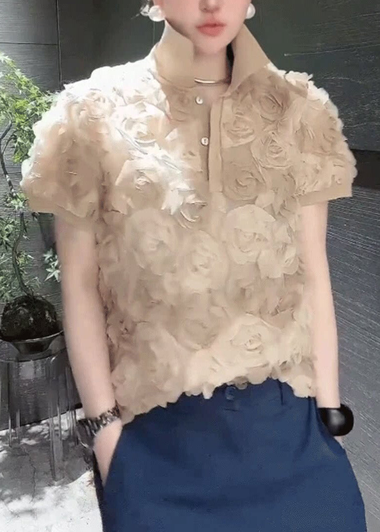 Fine Khaki Stereoscopic Chiffon Tops Summer