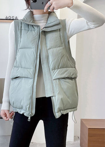 Fine Light Blue Stand Collar Zippered Winter Sleeveless Down Vest