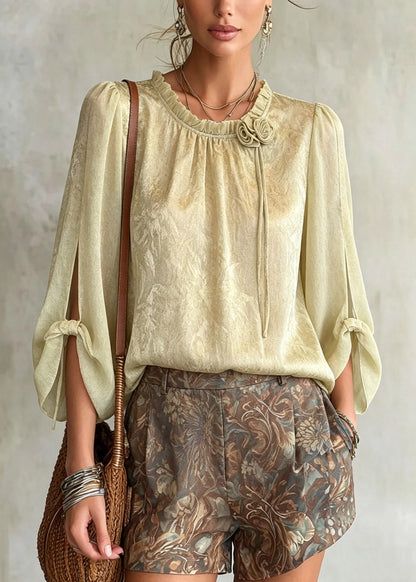 Fine Light Green Print Chiffon Shirt Half Sleeve