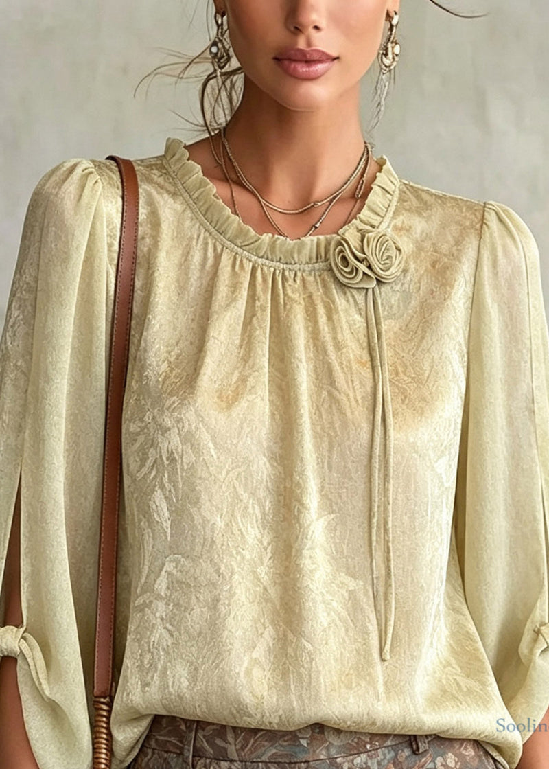 Fine Light Green Print Chiffon Shirt Half Sleeve