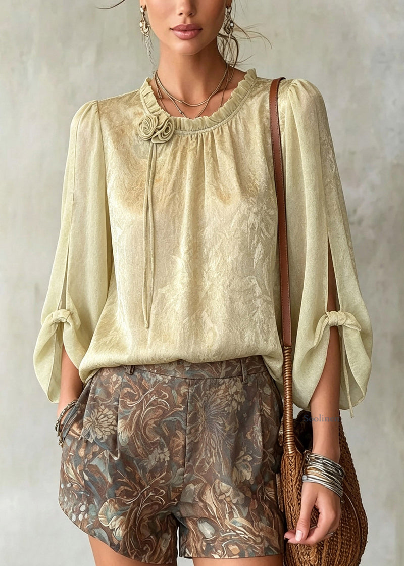 Fine Light Green Print Chiffon Shirt Half Sleeve