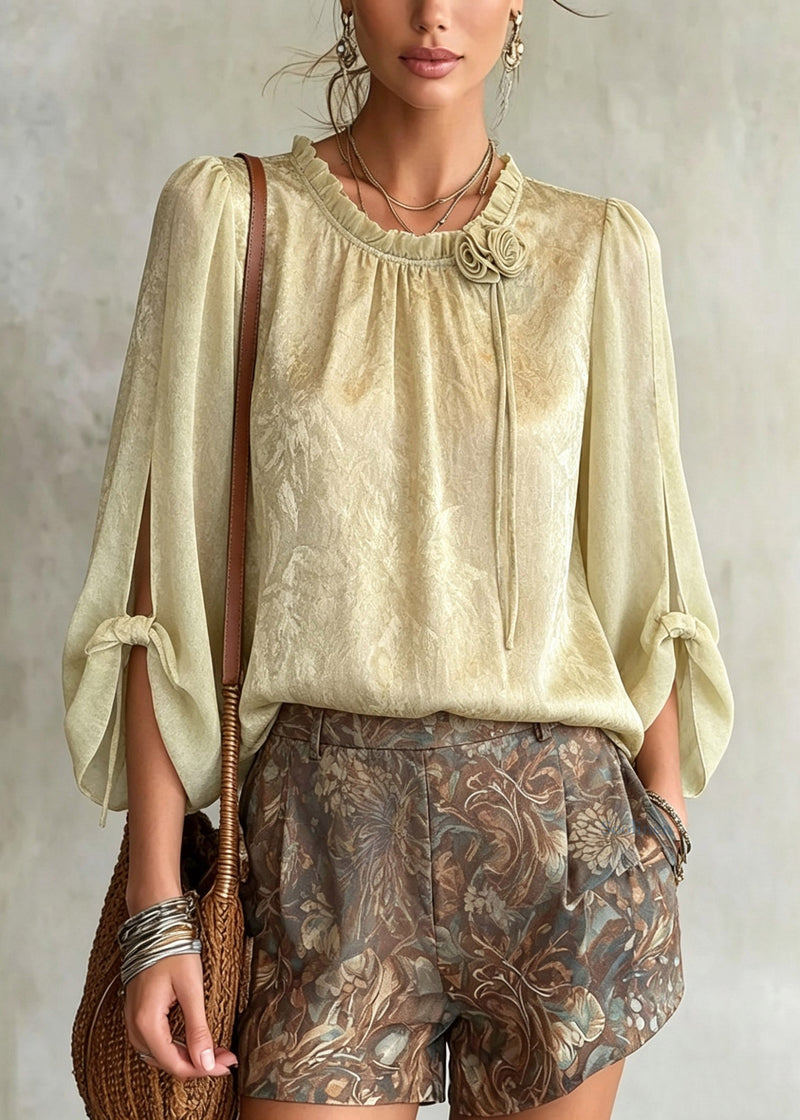 Fine Light Green Print Chiffon Shirt Half Sleeve