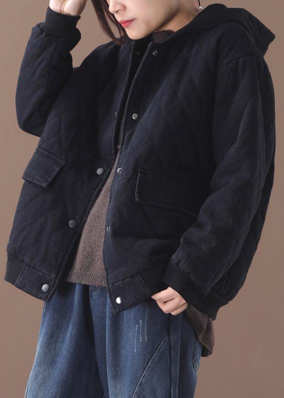 Fine Loose Fitting Snow Jackets Short Outwear Black Hooded Winter Coats