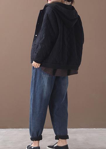 Fine Loose Fitting Snow Jackets Short Outwear Black Hooded Winter Coats