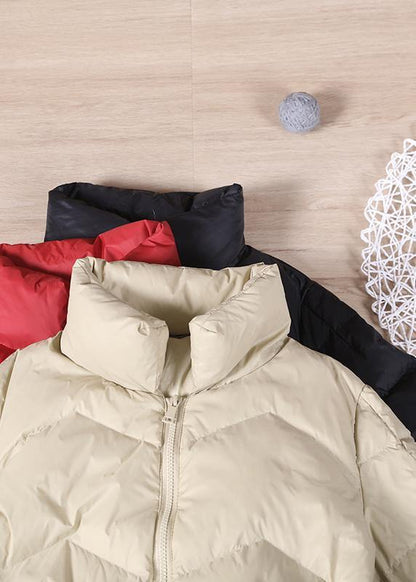 Fine Loose Fitting Snow Jackets Zippered Jackets Red Stand Collar Goose Down Jackets