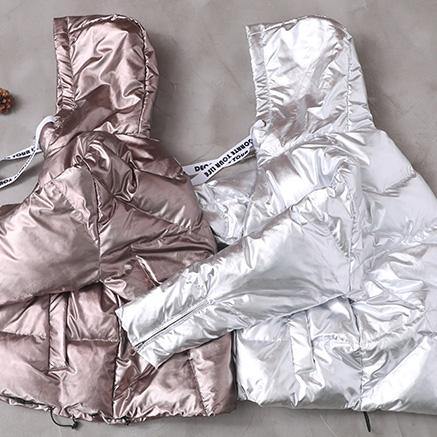 Fine Loose Fitting Overcoat Silver White Hooded Zippered Duck Down Coat