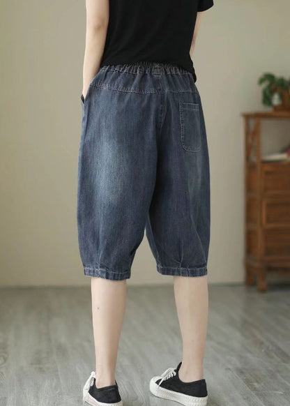 Fine Navy Embroideried Denim Harem Pants Summer