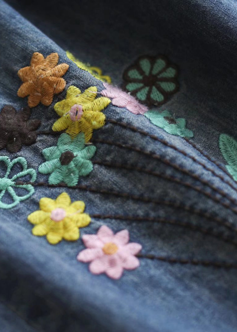 Fine Navy Embroideried Denim Harem Pants Summer