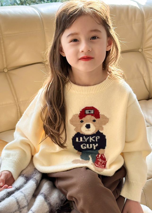 Fine Navy O-neck Graphic Cotton Knit Kids Sweaters Spring