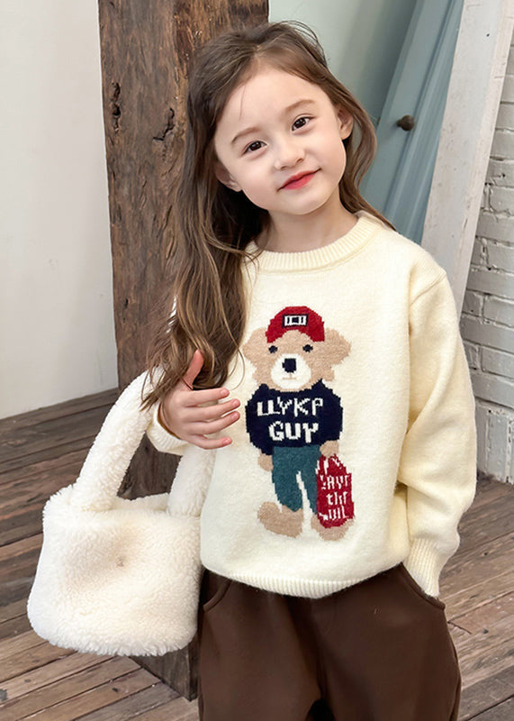 Fine Navy O-neck Graphic Cotton Knit Kids Sweaters Spring