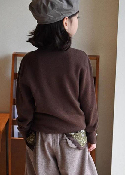 Fine Oatmeal Asymmetrical Button Cotton Knit Kids Sweater Spring