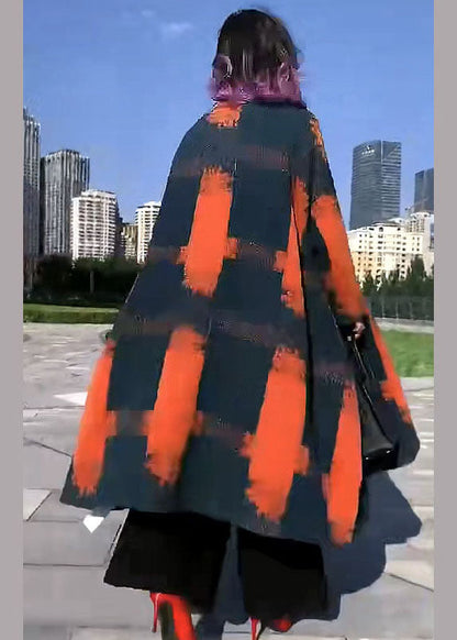 Fine Orange Print Woolen Loose Circle Winter Trench Coats