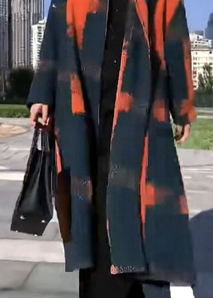 Fine Orange Print Woolen Loose Circle Winter Trench Coats