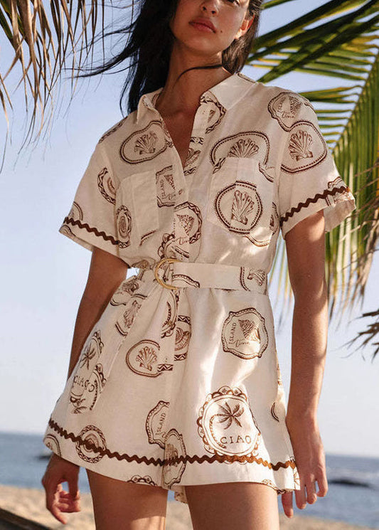 Fine Peter Pan Collar Shirts and Shorts Two-piece Set Summer