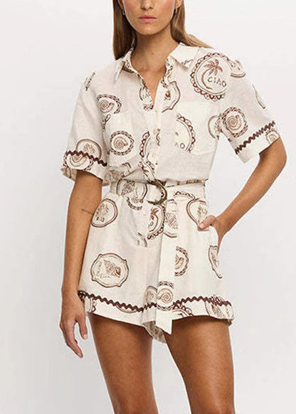 Fine Peter Pan Collar Shirts and Shorts Two-piece Set Summer