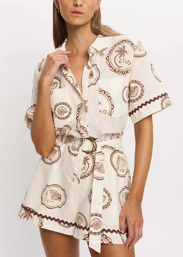 Fine Peter Pan Collar Shirts and Shorts Two-piece Set Summer