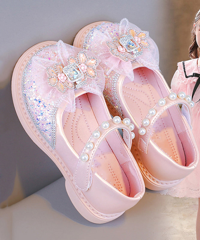 Fine Pink Buckle Strap Crystal Pearl Zircon Flat Shoes