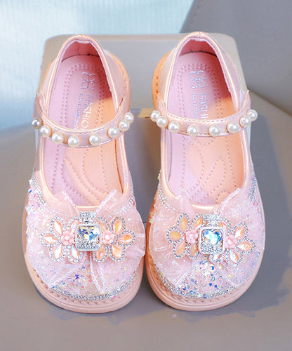 Fine Pink Buckle Strap Crystal Pearl Zircon Flat Shoes