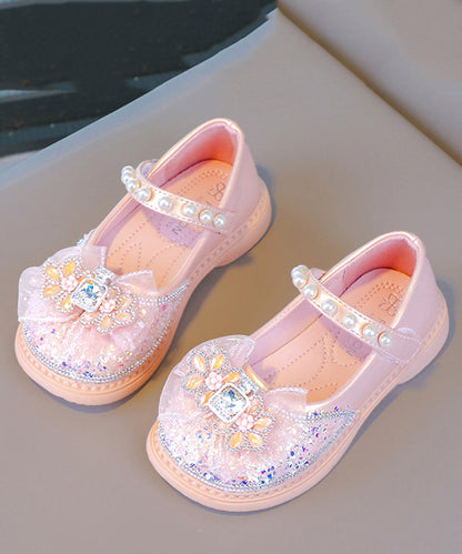 Fine Pink Buckle Strap Crystal Pearl Zircon Flat Shoes