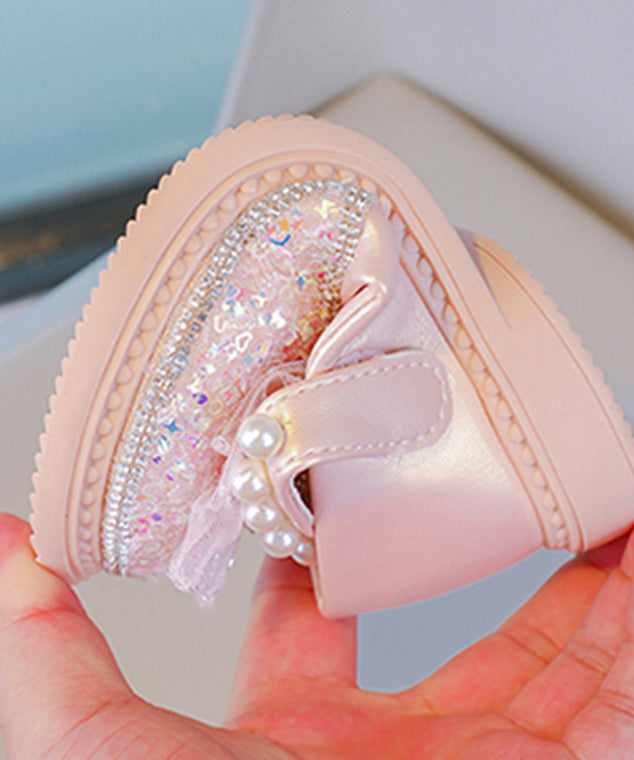 Fine Pink Buckle Strap Crystal Pearl Zircon Flat Shoes