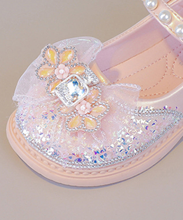 Fine Pink Buckle Strap Crystal Pearl Zircon Flat Shoes