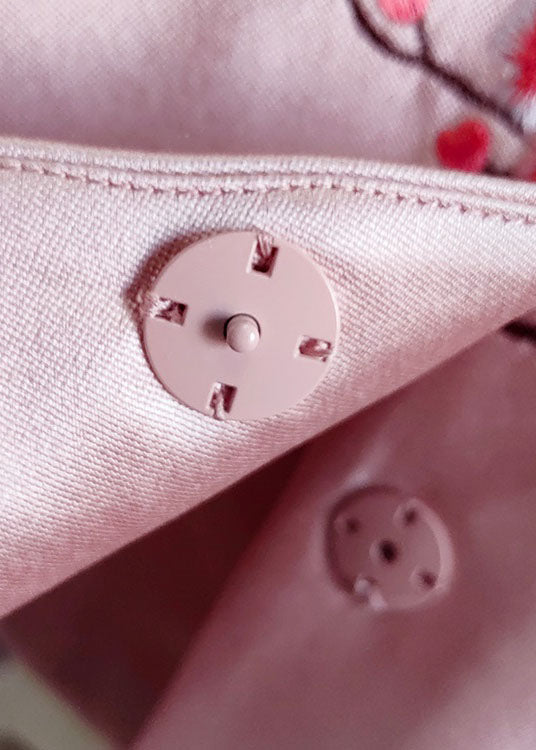 Fine Pink O-neck Embroideried Patchwork Silk Coat Spring