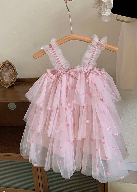 Fine Pink Ruffled Layered Patchwork Tulle Baby Dresses Summer