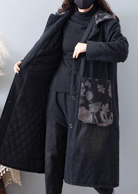 Fine Clothing Coats Denim Black Hooded Pockets Outwear