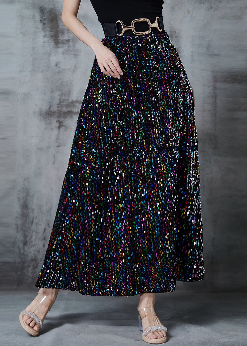 Fine Rainbow Sequins Cotton a Line Skirts Spring