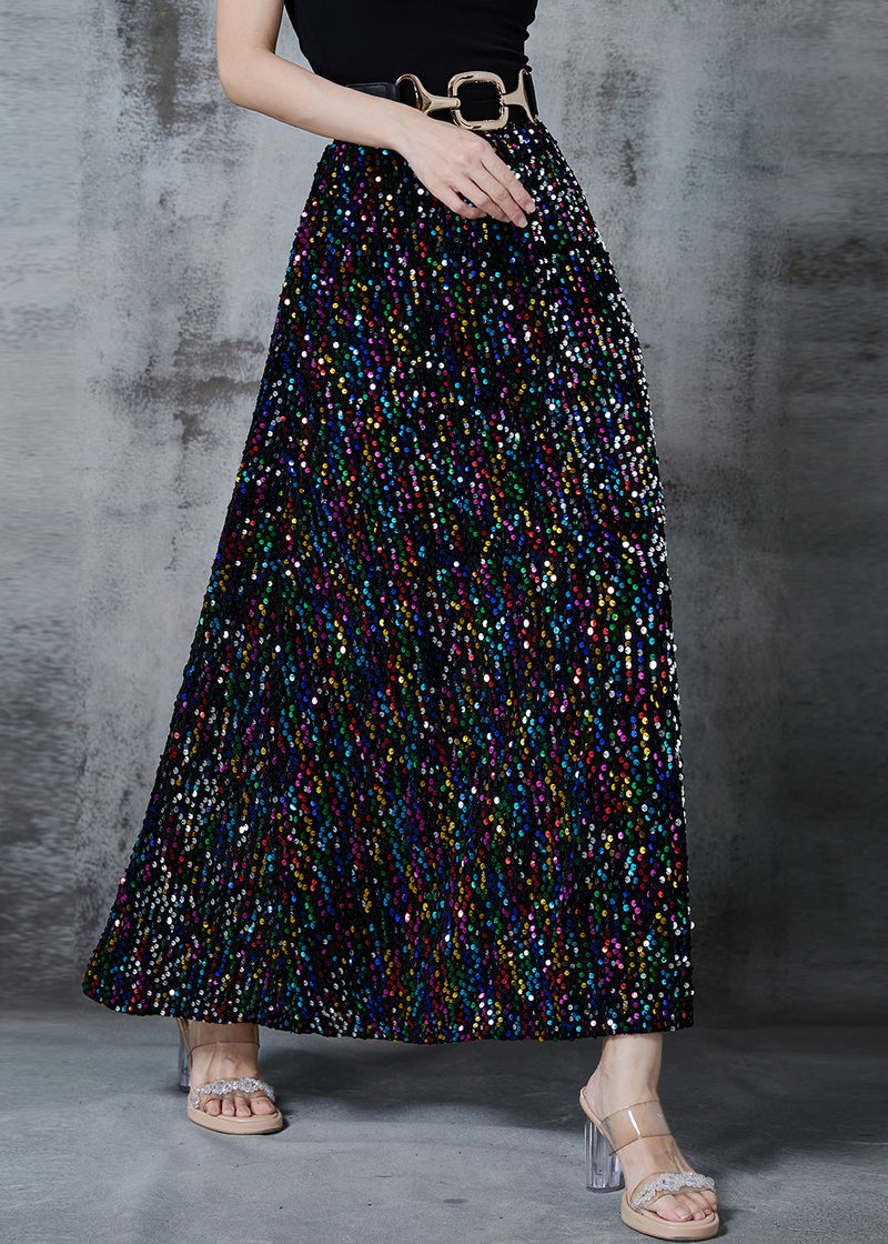 Fine Rainbow Sequins Cotton a Line Skirts Spring