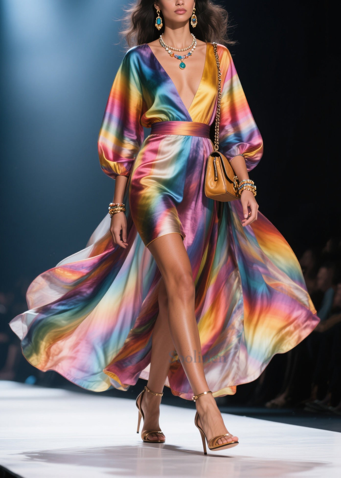Fine Rainbow Tie Dye Exra Large Hem Chiffon Maxi Dress Summer