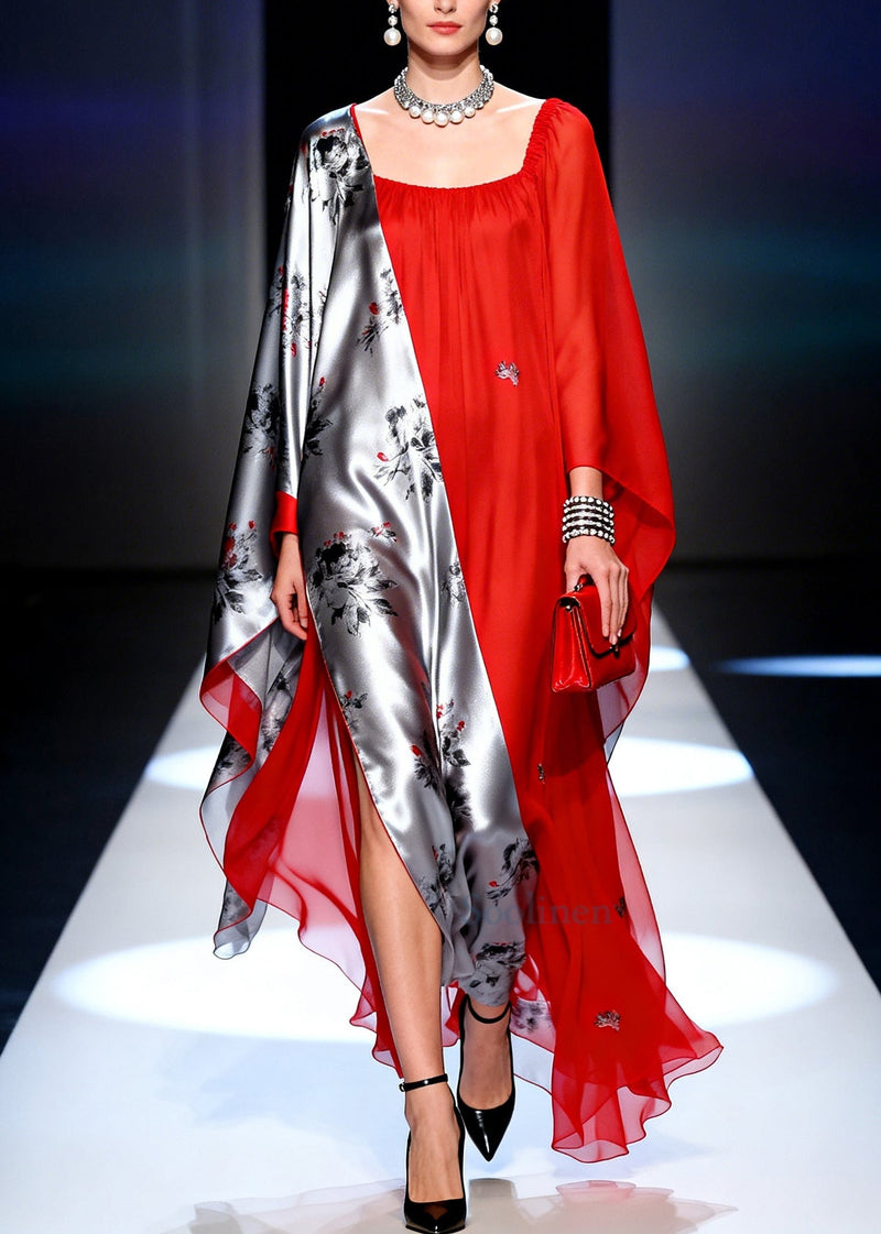 Fine Red Asymmetrical Patchwork Chiffon Long Dresses Summer