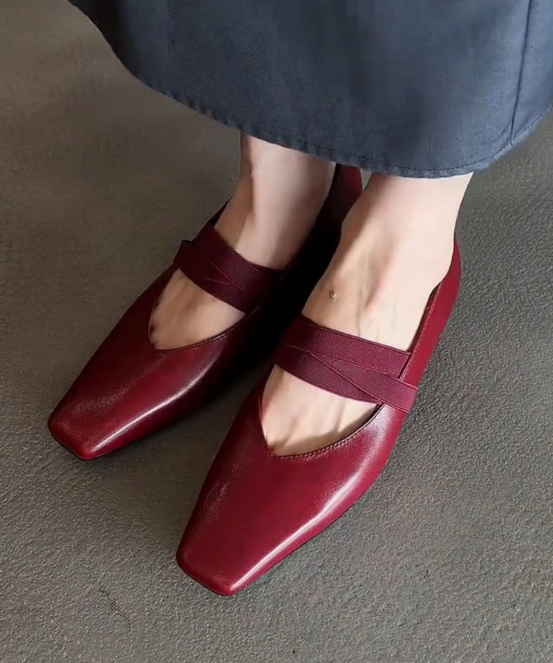 Fine Red Genuine Leather High Heels Lace Up High Heels