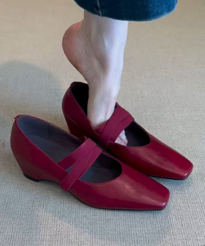 Fine Red Genuine Leather High Heels Lace Up High Heels
