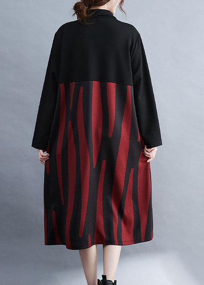 Fine Red Peterpan Collar Patchwork Button Fall Long Sleeve Dress