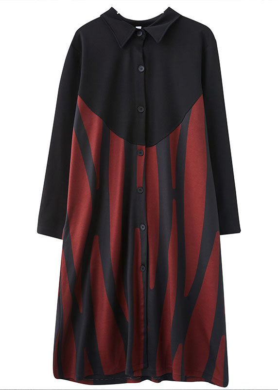 Fine Red Peterpan Collar Patchwork Button Fall Long Sleeve Dress