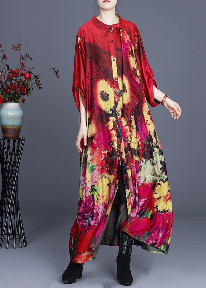 Fine Red Print Asymmetrical Design Long Summer Spring Dress