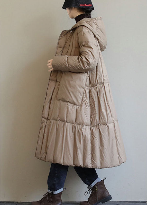 Fine Red Hooded Zippered Circle Winter Duck Down Coat