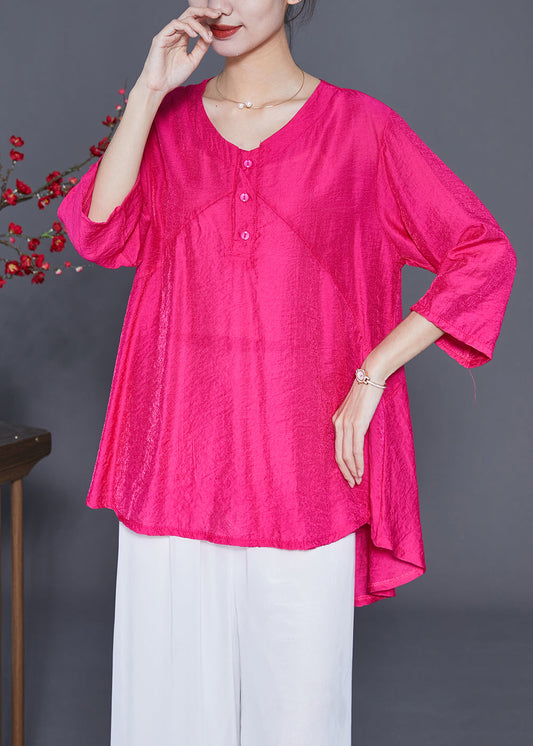 Fine Rose O-neck Patchwork Silk Shirt Tops Bracelet Sleeve