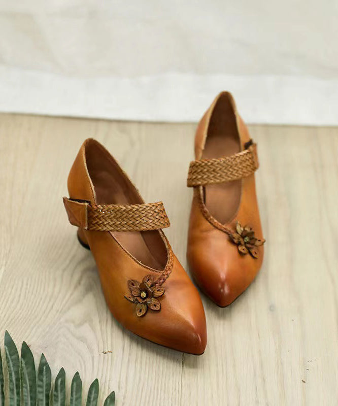 Fine Splicing Buckle Strap Chunky High Heels Grey Cowhide Leather