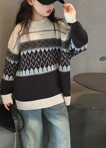 Fine Striped Plaid Patchwork Cotton Knit Sweater Spring
